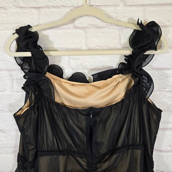 M Forever 21+ Black Sheer Mesh Ruffled Ruched Cocktail Dress Womens Plus Size 3X - Picture 7 of 12